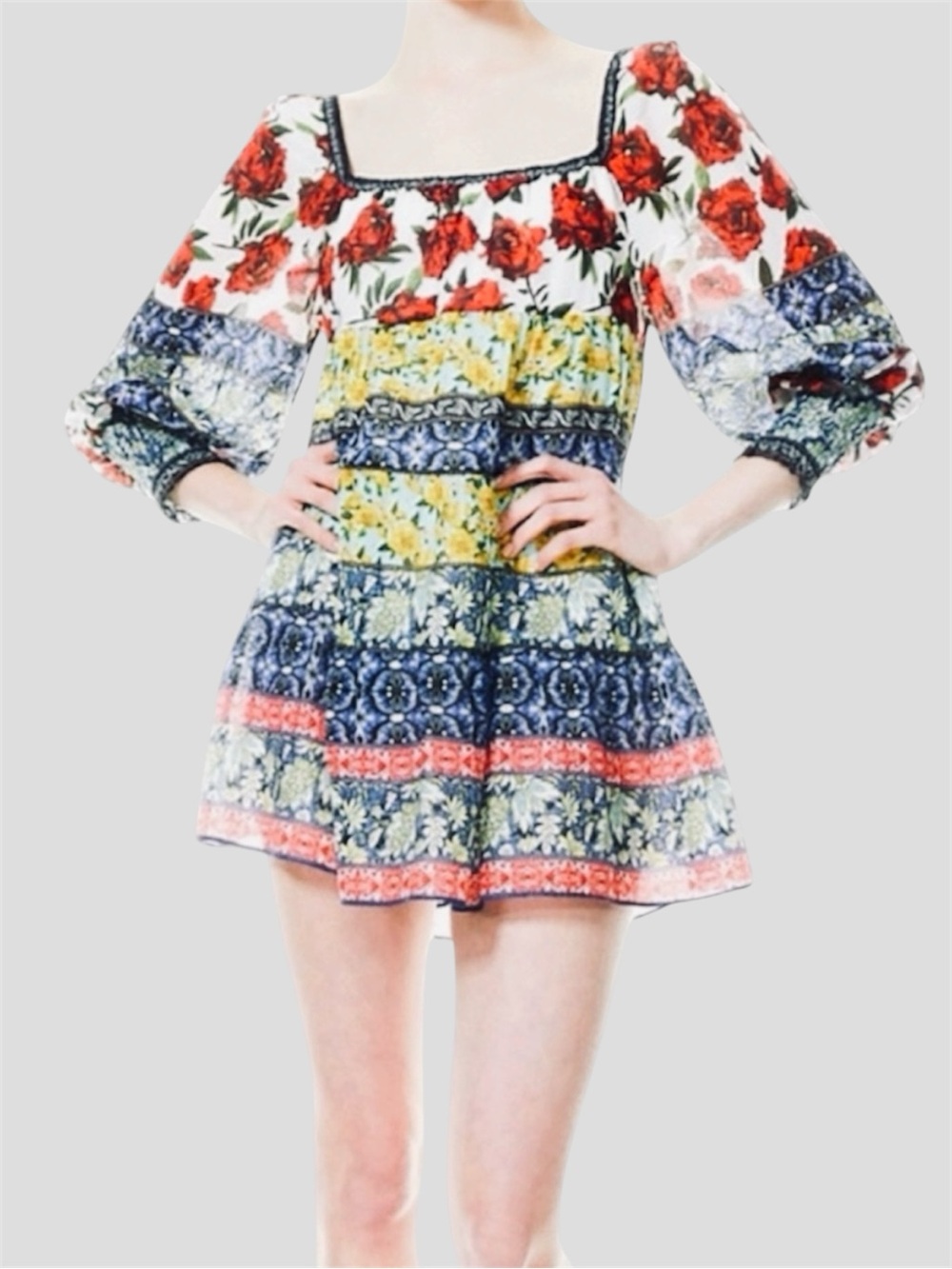Alice + Olivia Mini Floral Tunic Cocktail Dress M  Ethereal Summer Goth - Picture 4 of 13